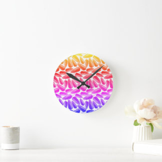Rainbow feather gradient watercolor design round clock