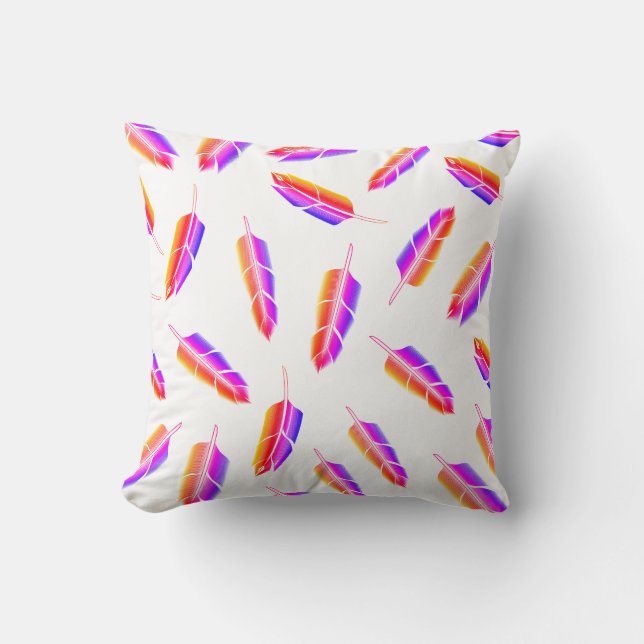 Rainbow Feather Pattern Throw Pillow (Front)