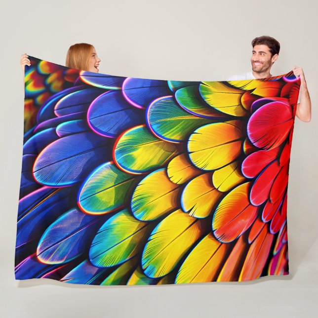 Rainbow feather scales luxurious fleece blanket v (In Situ)