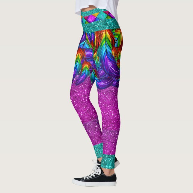 Rainbow Feathers 2 Pop Fashion Leggings (Left)
