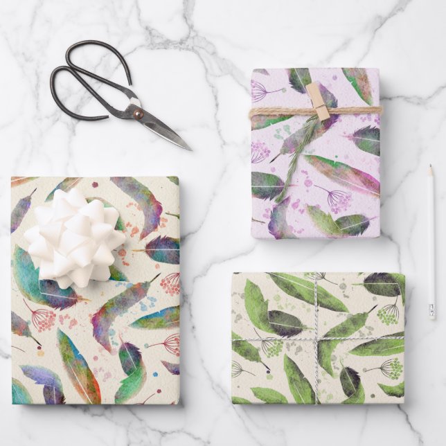 Rainbow Feathers Wrapping Paper Sheets (Front)
