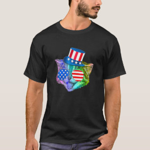 Rainbow Feline Cat 4h Of July American Flag T-Shirt