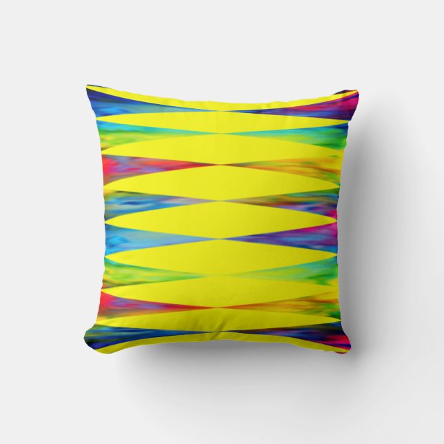[Rainbow Fiesta] Harlequin Geometric Bright Yellow Cushion (Front)