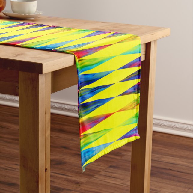 [Rainbow Fiesta] Harlequin Geometric Bright Yellow Short Table Runner (In Situ)
