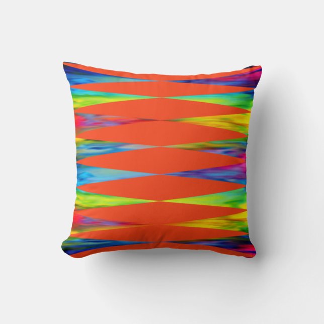 [Rainbow Fiesta] Harlequin Geometric Fiery Orange Cushion (Front)