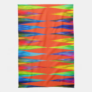 [Rainbow Fiesta] Harlequin Geometric Fiery Orange Tea Towel
