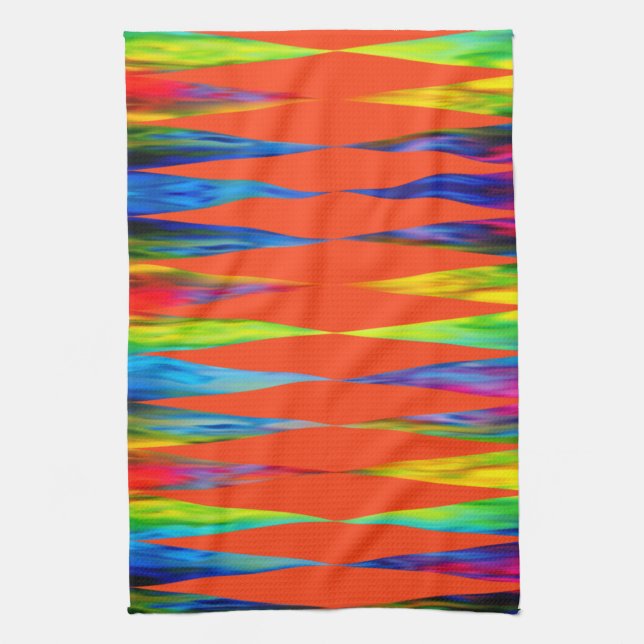 [Rainbow Fiesta] Harlequin Geometric Fiery Orange Tea Towel (Vertical)
