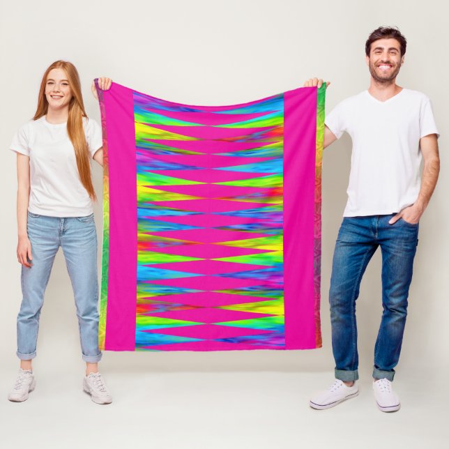 [Rainbow Fiesta] Harlequin Geometric Hot Pink Fleece Blanket (In Situ)