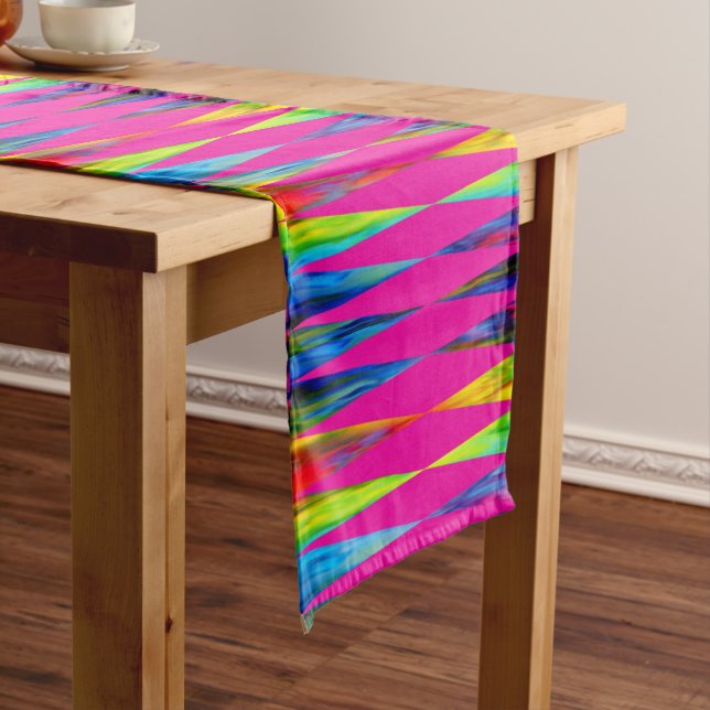 [Rainbow Fiesta] Harlequin Geometric Hot Pink Short Table Runner (In Situ)