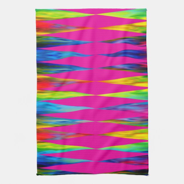 [Rainbow Fiesta] Harlequin Geometric Hot Pink Tea Towel (Vertical)