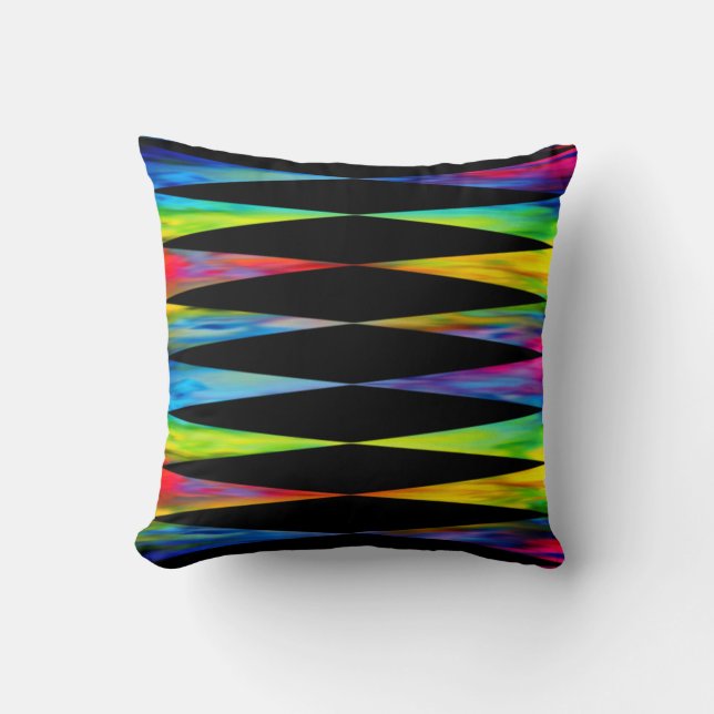 [Rainbow Fiesta] Harlequin Geometric Modern Black Cushion (Front)