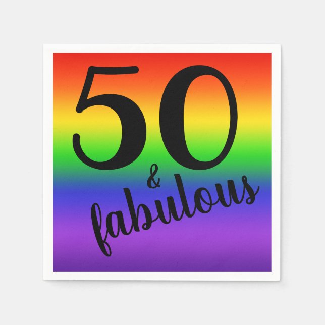 Rainbow Fifty and Fabulous 50th Birthday Party Napkin (Front)