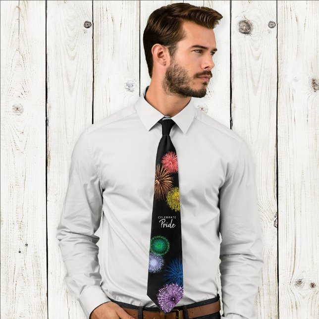 Rainbow Fireworks Celebrate Pride Month Tie (Creator Uploaded)