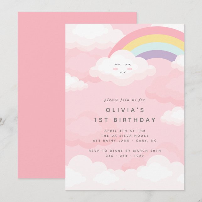 Rainbow First Birthday Invitation (Front/Back)