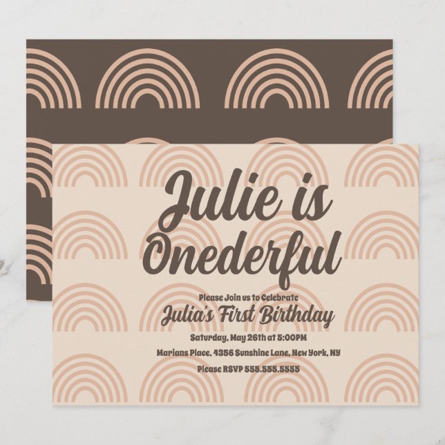 Rainbow First Birthday Onederful Dot Earthy Invitation (Front/Back)