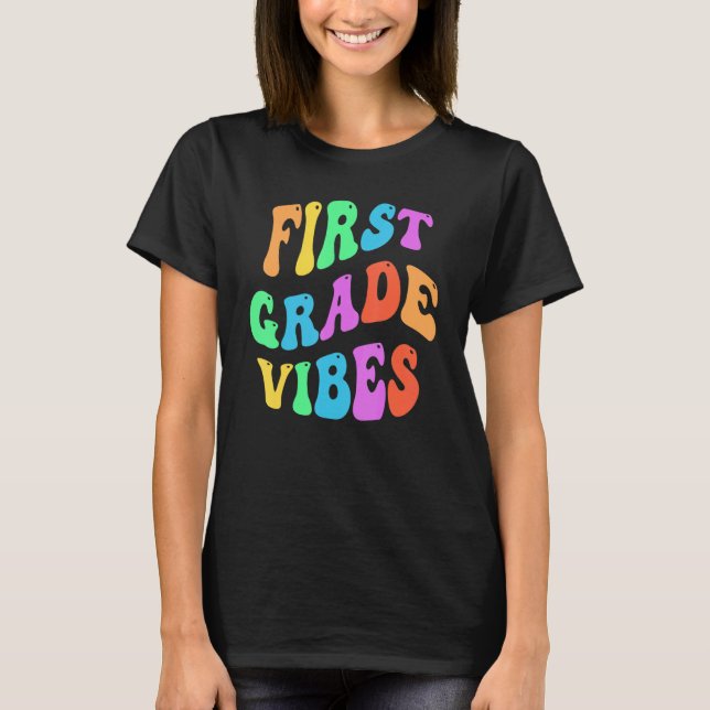 Rainbow FIRST GRADE VIBES Retro 1st Gr Little Miss T-Shirt (Front)