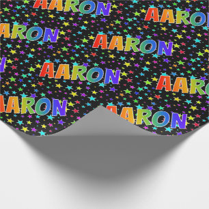 Rainbow First Name "AARON" + Stars Wrapping Paper