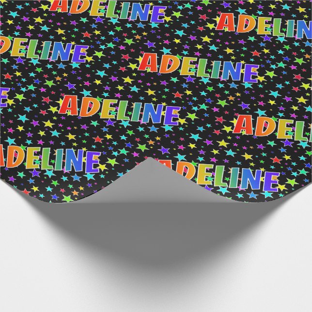 Rainbow First Name "ADELINE" + Stars Wrapping Paper (Corner)