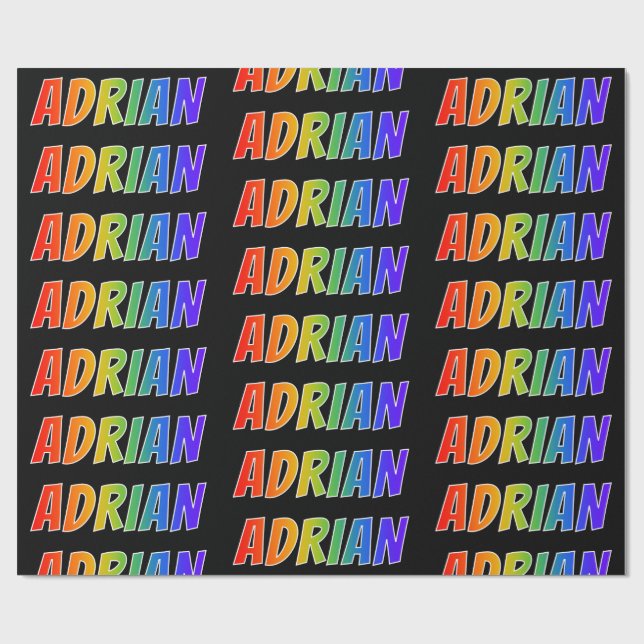 Rainbow First Name "ADRIAN"; Fun & Colourful Wrapping Paper (Flat)