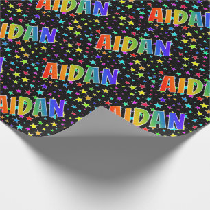 Rainbow First Name "AIDAN" + Stars Wrapping Paper