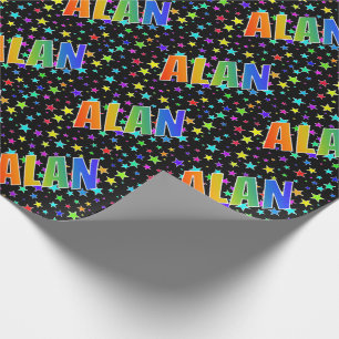 Rainbow First Name "ALAN" + Stars Wrapping Paper