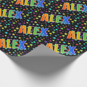 Rainbow First Name "ALEX" + Stars Wrapping Paper