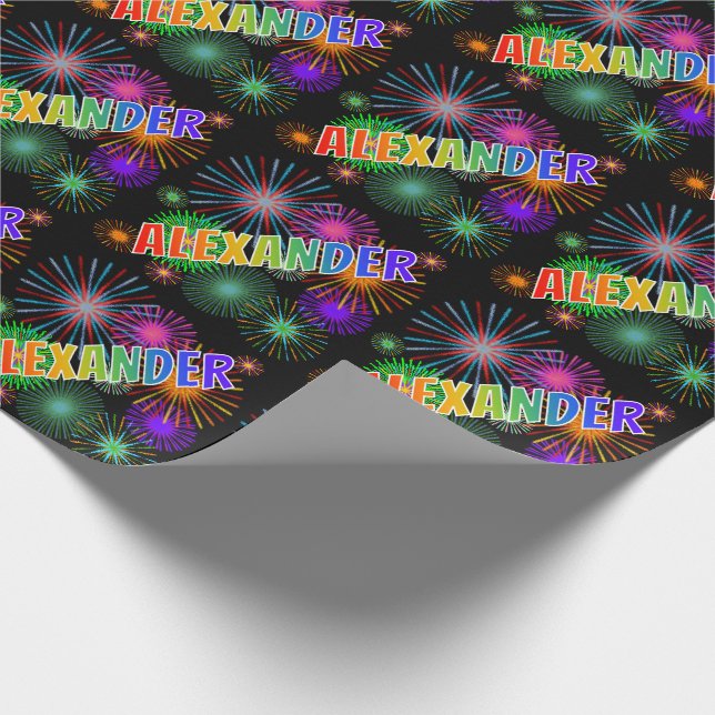 Rainbow First Name "ALEXANDER" + Fireworks Wrapping Paper (Corner)