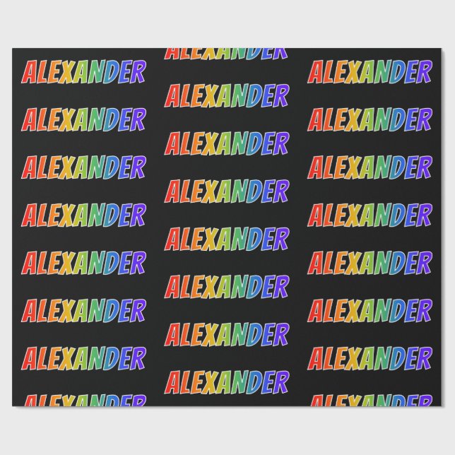 Rainbow First Name "ALEXANDER"; Fun & Colourful Wrapping Paper (Flat)