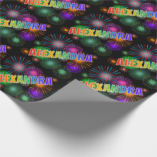 Rainbow First Name "ALEXANDRA" + Fireworks Wrapping Paper