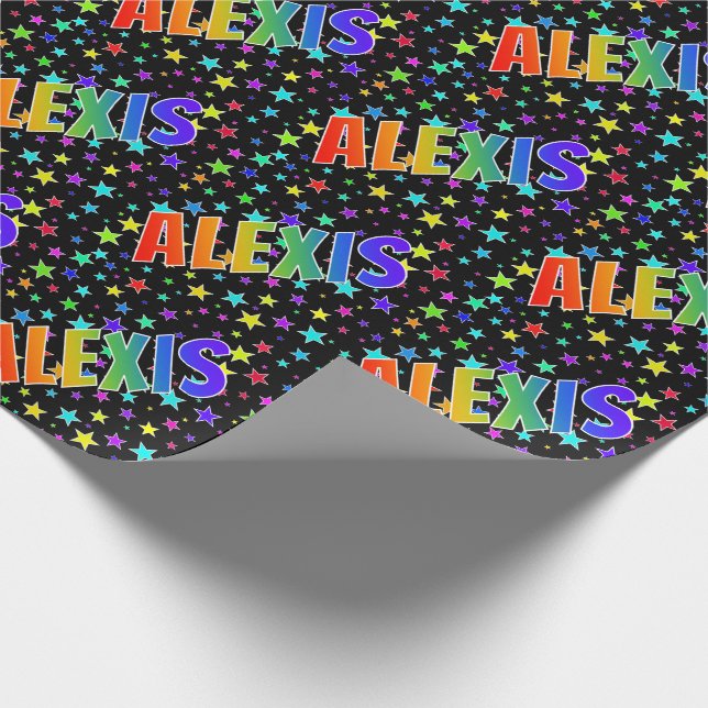 Rainbow First Name "ALEXIS" + Stars Wrapping Paper (Corner)