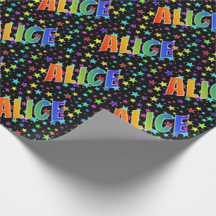 Rainbow First Name "ALICE" + Stars Wrapping Paper