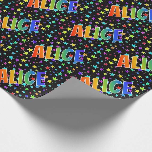 Rainbow First Name "ALICE" + Stars Wrapping Paper (Corner)