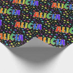 Rainbow First Name "ALICIA" + Stars Wrapping Paper