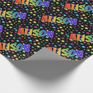 Rainbow First Name "ALISON" + Stars Wrapping Paper