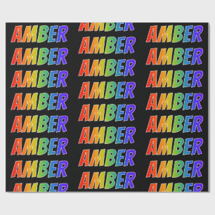Rainbow First Name "AMBER"; Fun & Colourful Wrapping Paper