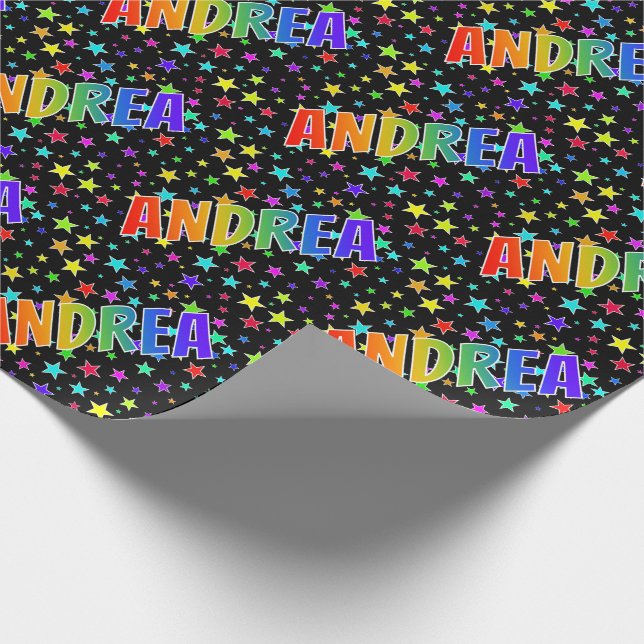Rainbow First Name "ANDREA" + Stars Wrapping Paper (Corner)