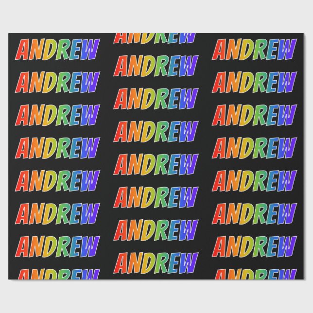 Rainbow First Name "ANDREW"; Fun & Colourful Wrapping Paper (Flat)