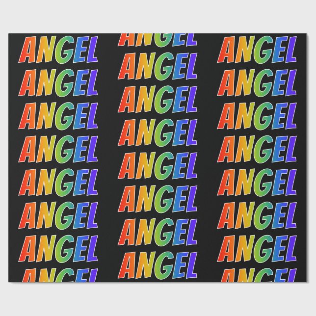 Rainbow First Name "ANGEL"; Fun & Colourful Wrapping Paper (Flat)