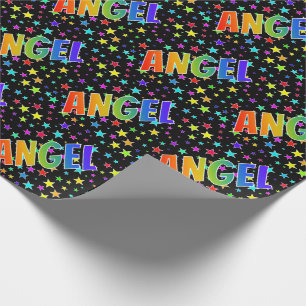 Rainbow First Name "ANGEL" + Stars Wrapping Paper