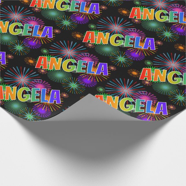 Rainbow First Name "ANGELA" + Fireworks Wrapping Paper (Corner)