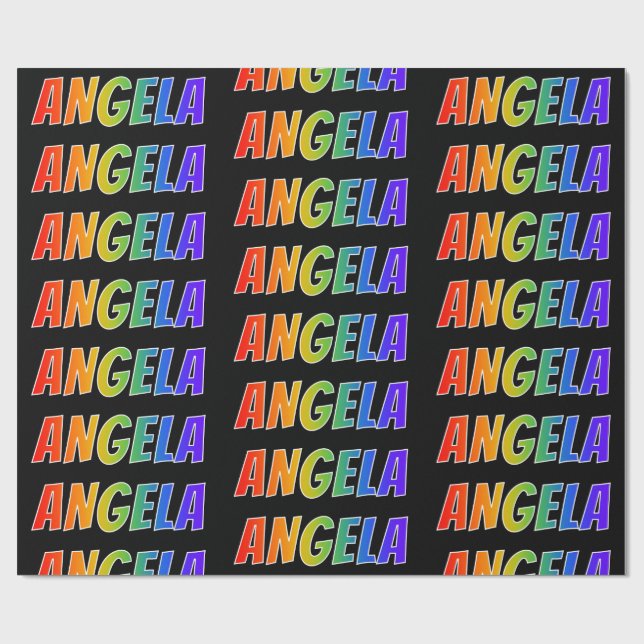 Rainbow First Name "ANGELA"; Fun & Colourful Wrapping Paper (Flat)