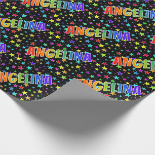 Rainbow First Name "ANGELINA" + Stars Wrapping Paper