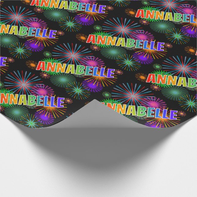 Rainbow First Name "ANNABELLE" + Fireworks Wrapping Paper (Corner)