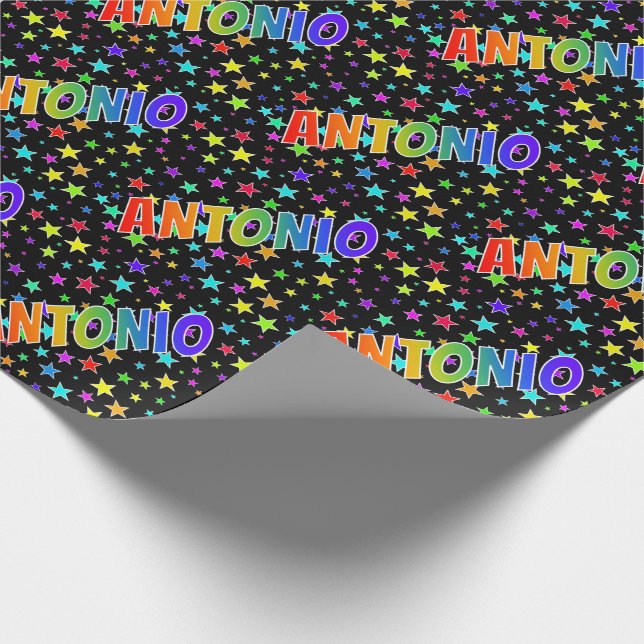 Rainbow First Name "ANTONIO" + Stars Wrapping Paper (Corner)