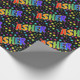 Rainbow First Name "ASHER" + Stars Wrapping Paper