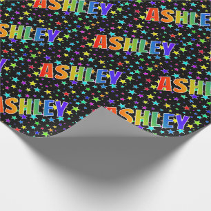 Rainbow First Name "ASHLEY" + Stars Wrapping Paper