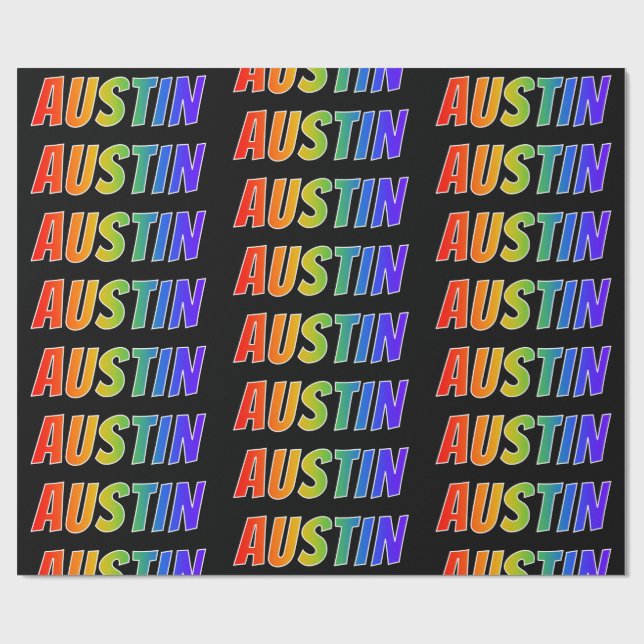 Rainbow First Name "AUSTIN"; Fun & Colourful Wrapping Paper (Flat)