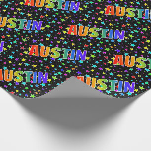 Rainbow First Name "AUSTIN" + Stars Wrapping Paper