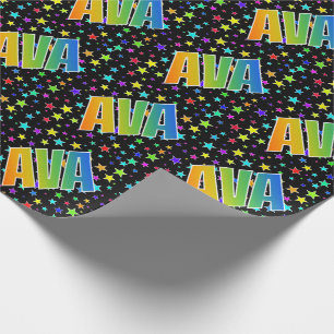 Rainbow First Name "AVA" + Stars Wrapping Paper