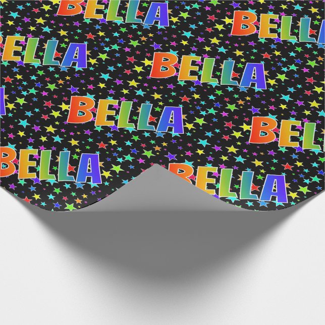 Rainbow First Name "BELLA" + Stars Wrapping Paper (Corner)